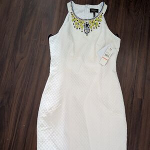 Laundry By Shelli Segal White Jewel-Neck Sheath Dress